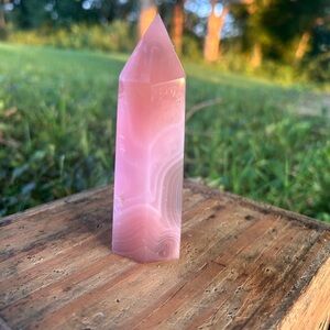 Jelly Agate In An Elegant Pink Crystal Tower Sculpture